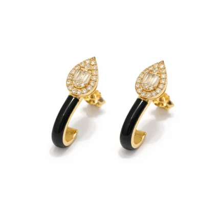 Siyah Mine ve Baget Pırlanta Damla Form Küpe