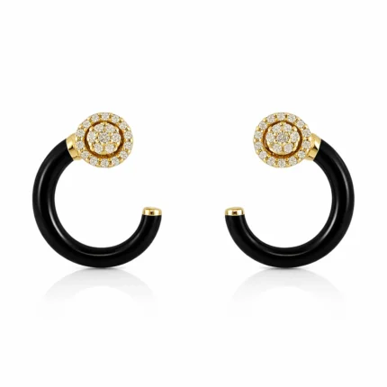 Siyah Mineli Pırlanta Taşlı Altın Halka Küpe