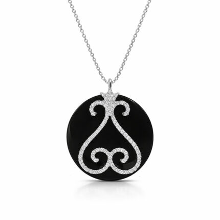 Siyah Oniks Taşlı Pırlanta Detaylı Tuğra Motif Gümüş Kolye