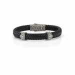 Siyah Örgü Deri ve Gümüş Detaylı Erkek Bileklik - Image 2