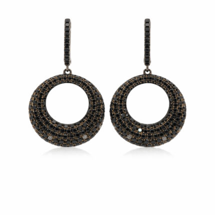 Siyah Pırlanta Taşlı Halka Küpe