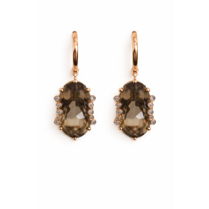 Smoky Quartz Taşlı, Pırlanta Detaylı Altın Küpe