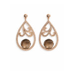 Smoky Topaz Taşlı Pırlanta İşlemeli Altın Küpe