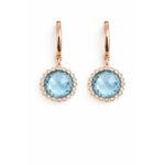 Swiss Blue Topaz Taşlı, Pırlanta Çevreli Altın Küpe