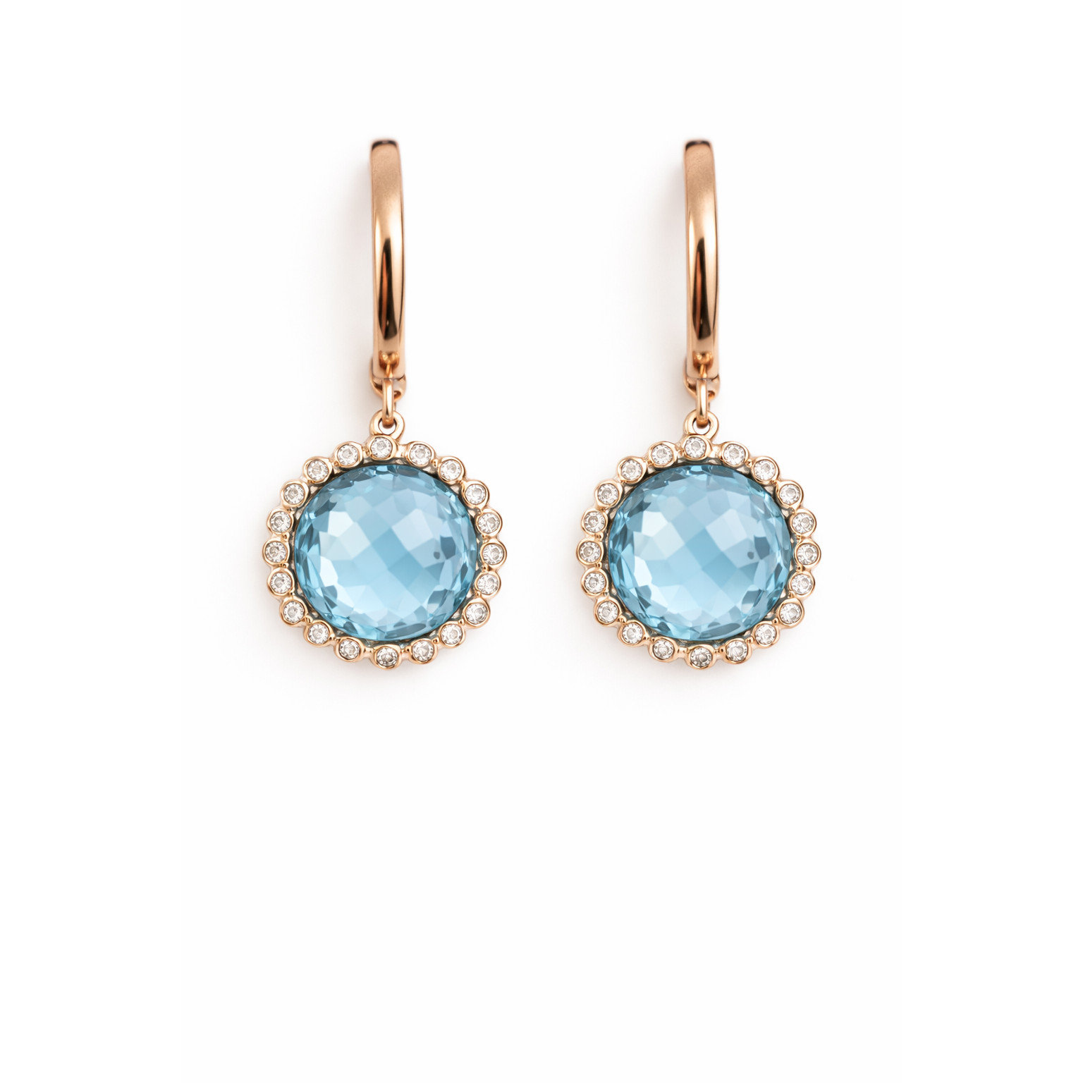 Swiss Blue Topaz Taşlı, Pırlanta Çevreli Altın Küpe Swiss Blue Topaz Taşlı, Pırlanta Çevreli Altın Küpe - Görsel 1