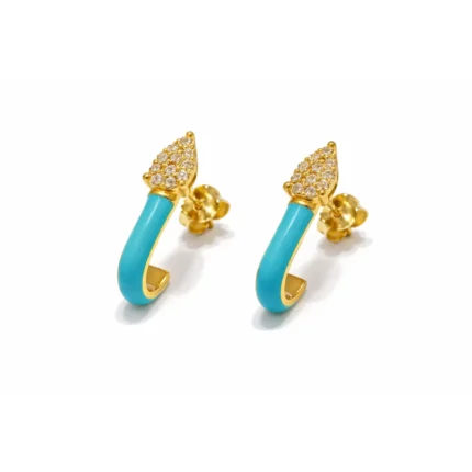 Turkuaz Mine ve Pırlanta Detaylı Halka Küpe