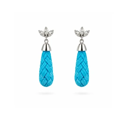 Turkuaz Örgü Dokulu Damla Sallantılı Küpe
