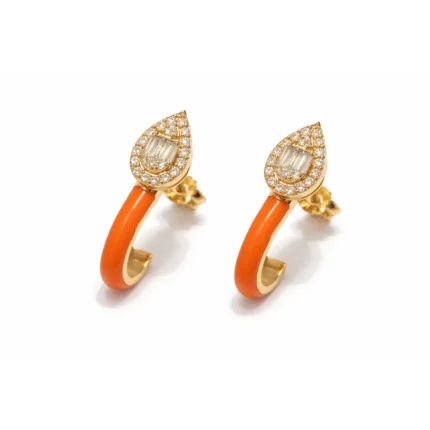 Turuncu Mine ve Baget Pırlanta Damla Form Küpe