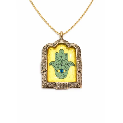 Vintage Stil Fatima Ana Eli ve Nazar Motifli Altın Kolye
