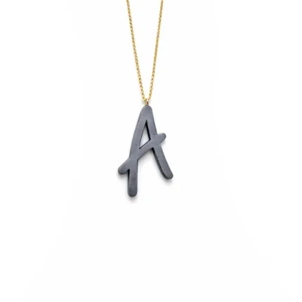 A Harfi altın ve okside gümüş tasarım kolye