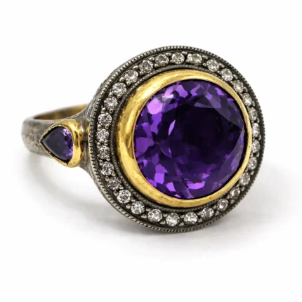 Ametist Taşlı Pırlanta Detaylı Tasarım Yüzük