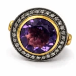 Ametist Taşlı Pırlanta Detaylı Tasarım Yüzük - Görsel 3