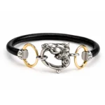 At figürlü siyah deri detaylı tasarım bileklik