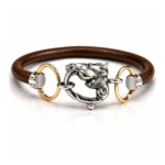 At figürlü kahverengi deri detaylı tasarım bileklik