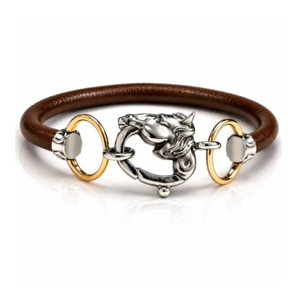 At figürlü kahverengi deri detaylı tasarım bileklik