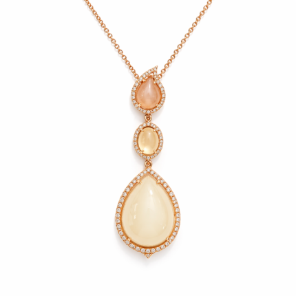 Ay Taşı Detaylı Çoklu Damla Form Altın Kolye