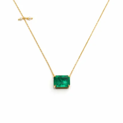 Baget Kesim Zümrüt Taşlı Altın Kolye