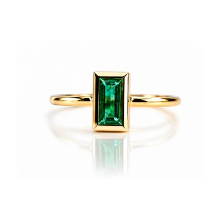 Baget kesim zümrüt taşlı altın yüzük