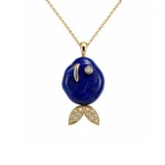 Balık Formlu Lapis Lazuli ve Pırlanta Altın Kolye