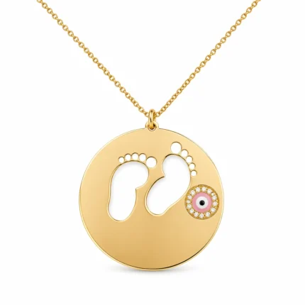 Bebek Ayak İzi ve Nazar Boncuklu Altın Kolye