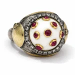 Beyaz Akik Taşlı Yakut ve Pırlanta Detaylı Tasarım Yüzük - Görsel 2