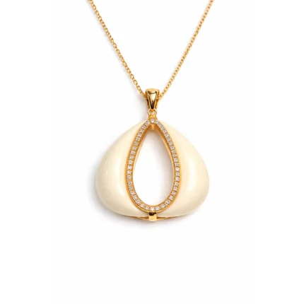 Beyaz Akik ve Pırlanta Detaylı Altın Kolye