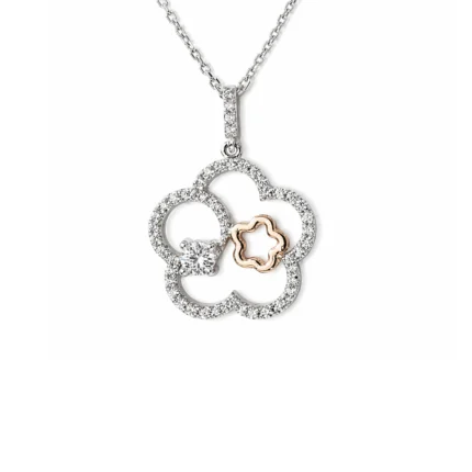 Çiçek Formlu Pırlanta Beyaz ve Rose Gold Kolye