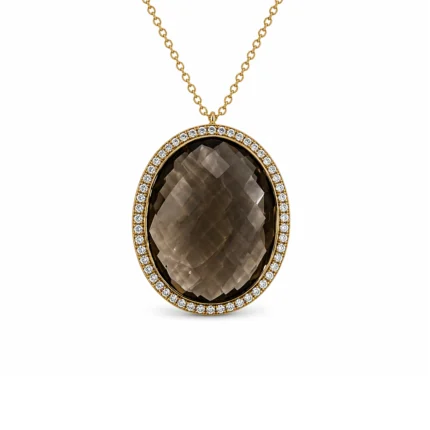 Dumanlı Kuvars ve Pırlanta Detaylı Altın Kolye