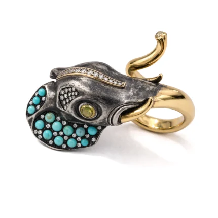 Fil Formlu Turkuaz ve Pırlanta Detaylı Tasarım Yüzük