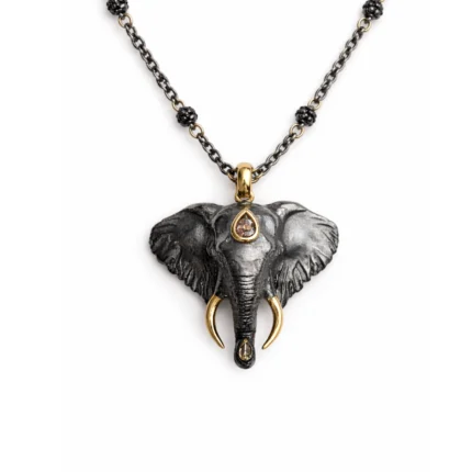 Fil Motifli El Yapımı Pırlanta Detaylı Kolye