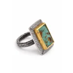 Firuze Taşlı Pırlanta Çerçeveli Tasarım Yüzük - Görsel 2