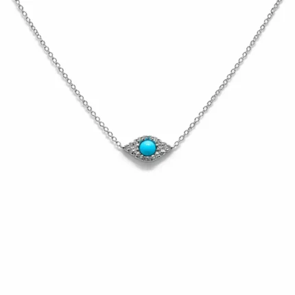 Firuze Taşlı Pırlanta Detaylı Göz Altın Kolye