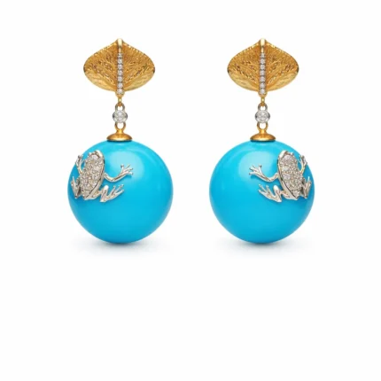 Firuze ve Pırlanta Kurbağa Detaylı Küpe