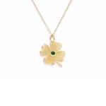 Green Garnet Taşlı Dört Yaprak Yonca Altın Kolye