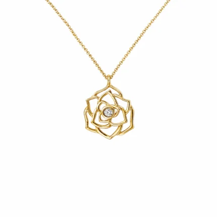 Gül Figürlü Pırlanta Altın Kolye