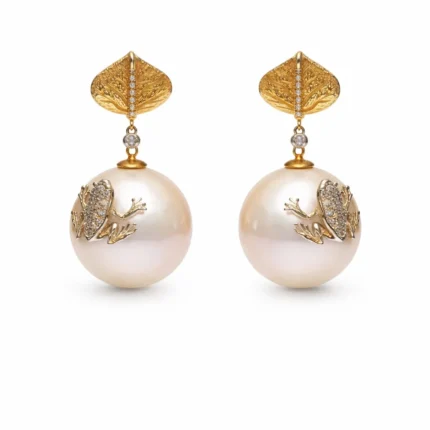 İnci ve Pırlanta Kurbağa Detaylı Küpe