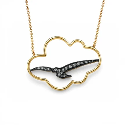 İstanbul martıları figürlü bulut tasarımlı altın kolye