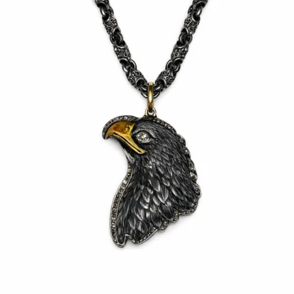 Kartal Başlı Okside Gümüş ve Altın Pırlanta Kolye