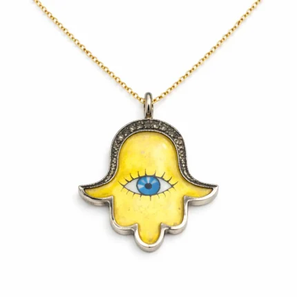 Konyak Pırlanta Detaylı Nazar Göz Hamsa Altın Kolye
