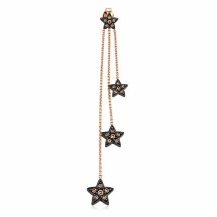 Konyak Renkli Pırlanta Yıldız Detaylı Zincirli Tek Küpe