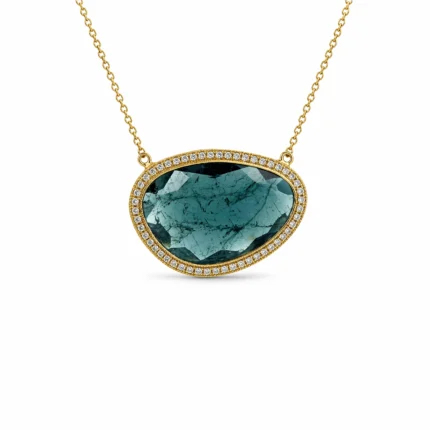 Mavi Turmalin ve Pırlanta Detaylı Altın Kolye