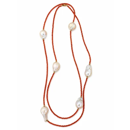 Mercan Taşlı Barok İnci Kolye