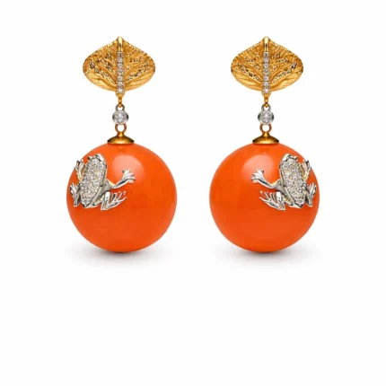 Mercan ve Pırlanta Kurbağa Detaylı Küpe