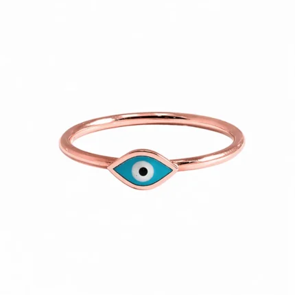 Minimal Nazar Boncuklu Rose Altın Yüzük