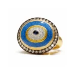 Mozaik Nazar Göz Motifli Pırlanta Detaylı Altın Yüzük