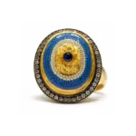 Mozaik Nazar Göz Motifli Pırlanta Detaylı Altın Yüzük - Görsel 2