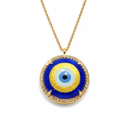 Nazar Boncuklu Pırlanta Çerçeveli Kolye