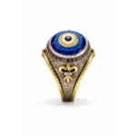 Nazar Göz Motifli Yakut ve Pırlanta Detaylı Altın Gümüş Yüzük