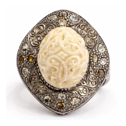 Oyma Kemik Detaylı Pırlanta Vintage Yüzük