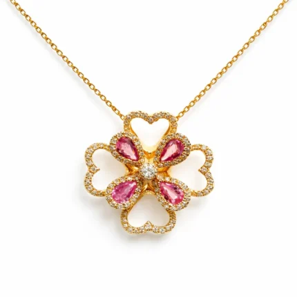 Pembe Safir Çiçek Kolye